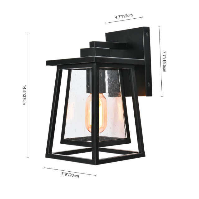 Modern Minimalist Tapering Lantern Outdoor Indoor Wall Sconce in Black Porch Light Fixture