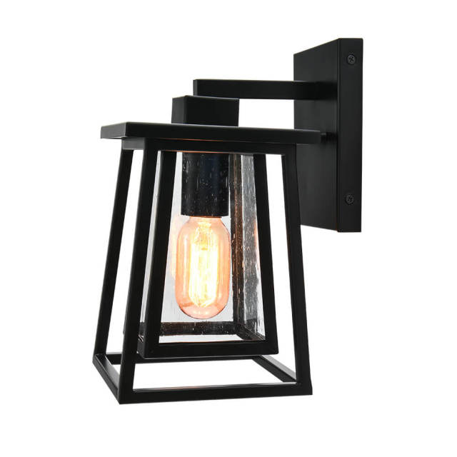 Modern Minimalist Tapering Lantern Outdoor Indoor Wall Sconce in Black Porch Light Fixture