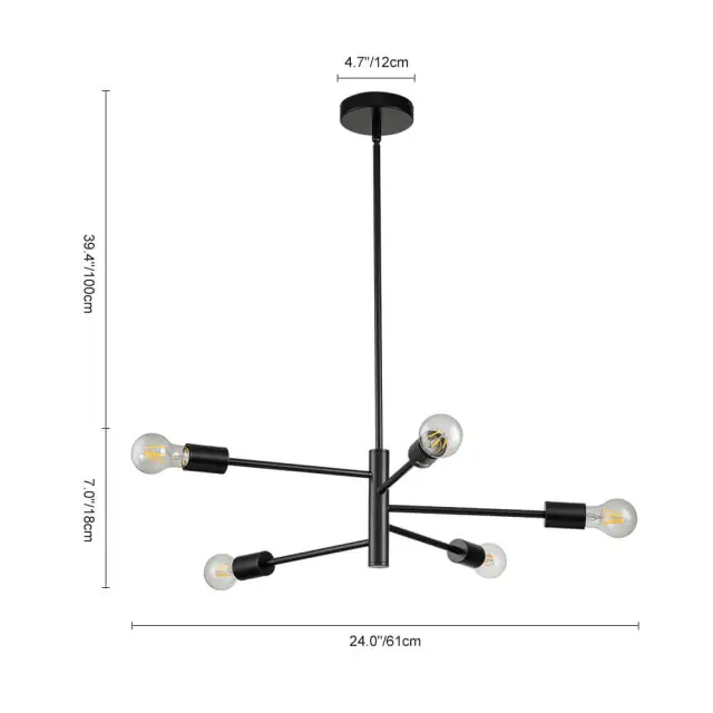 5-Light Modern Minimalist Sputnik Chandelier in Black for Living Room/Dining Room/Bedroom