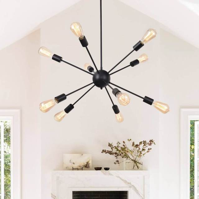10-Light Mid-Century Modern Sputnik Chandelier in Black/Brass for Living Room/Dining Room/Bedroom