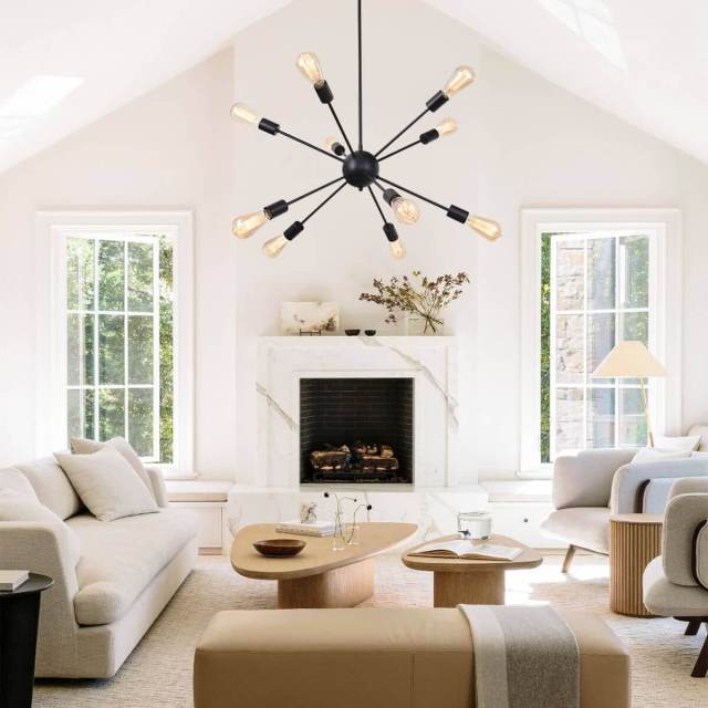 10-Light Mid-Century Modern Sputnik Chandelier in Black/Brass for Living Room/Dining Room/Bedroom
