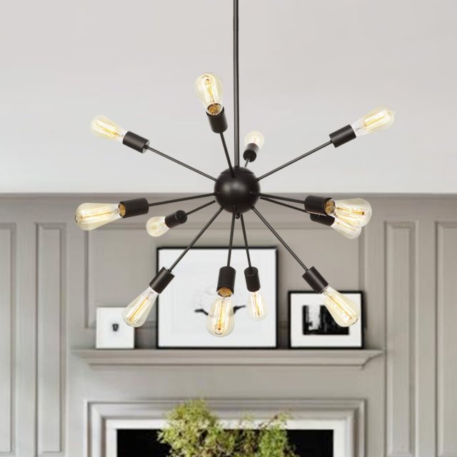 Contemporary 12/20-Lights Black Sputnik Chandelier For Living Room Bedroom
