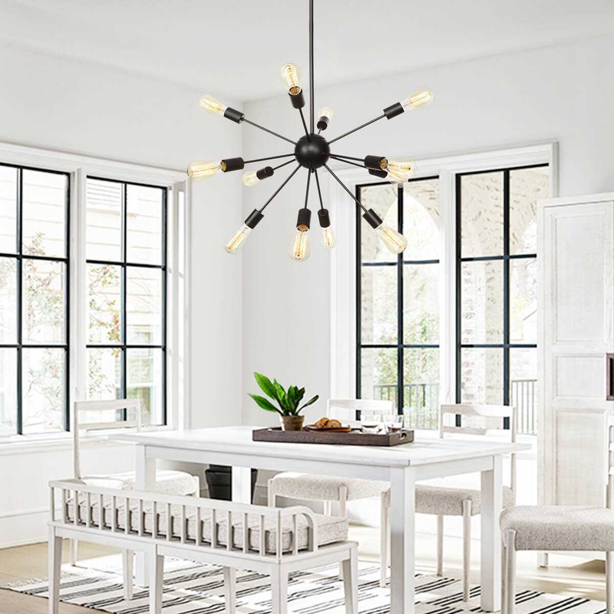 Contemporary 12/20-Lights Black Sputnik Chandelier For Living Room Bedroom