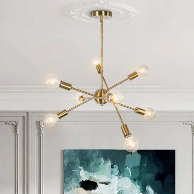 Chrome 8-Light Sputnik Chandelier for Modern Farmhouse Height Adjustable and Sloped Ceiling Compatible