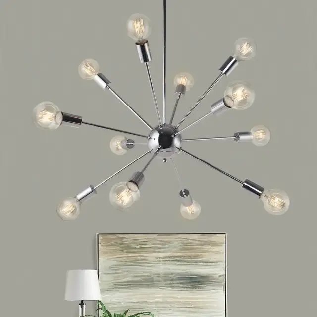 Chrome 8-Light Sputnik Chandelier for Modern Farmhouse Height Adjustable and Sloped Ceiling Compatible