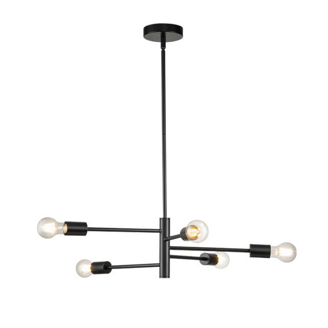 5-Light Modern Minimalist Sputnik Chandelier in Black for Living Room/Dining Room/Bedroom