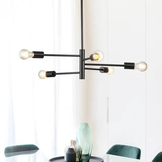 5-Light Modern Minimalist Sputnik Chandelier in Black for Living Room/Dining Room/Bedroom