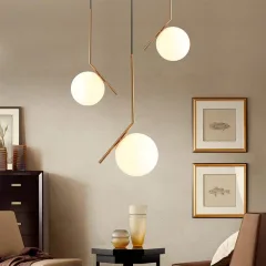 Modern Design 1 Light Globe Hanging Pendant Light with Opal Glass Shade for Living Room/Bedside/Bar/Study Room