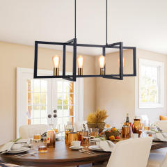 Mid Century Modern 4 Lights Black Rectangle Chandelier For Kitchen Island/Dining Table