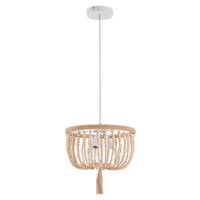 Modern Mid-century Wood Beads Antiqued White+Brown Pendant Lighting for Dining Room/ Living Room/ Bedroom