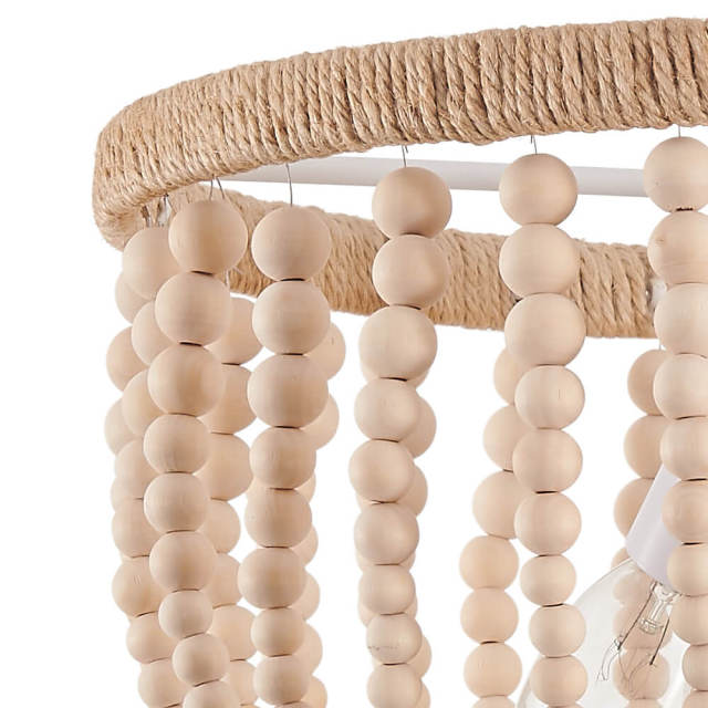 Modern Mid-century Wood Beads Antiqued White+Brown Pendant Lighting for Dining Room/ Living Room/ Bedroom