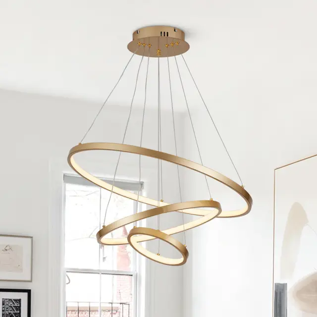 Modern Dimmable LED Lighting 3-Tier Ring Circular Shape Chandelier for Living Room Dining Room Bedroom