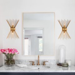 Mid Century Modern Brass 2-Light Sunburst Wall Sconce Up and Down Light for Bedroom Bathroom