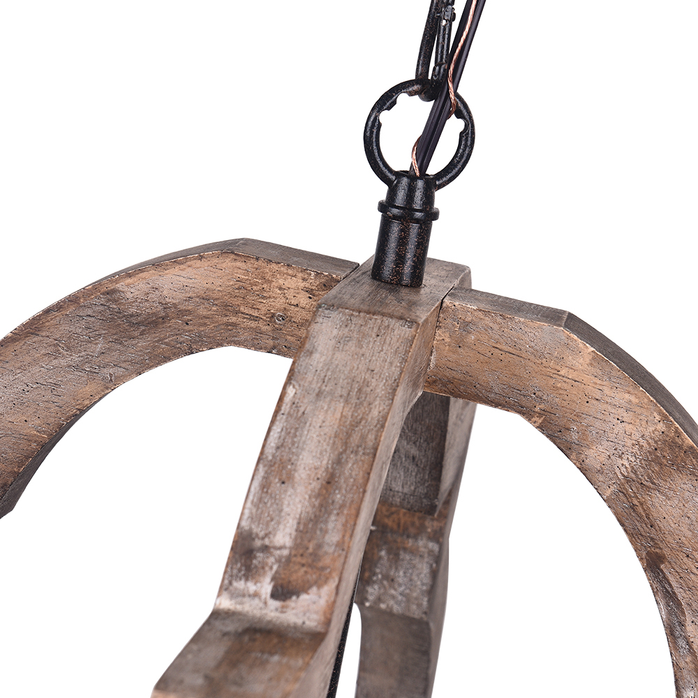 Rustic Vintage Wooden Lantern Pendant Lighting Dining Room Orb Frame Chandelier for Kitchen