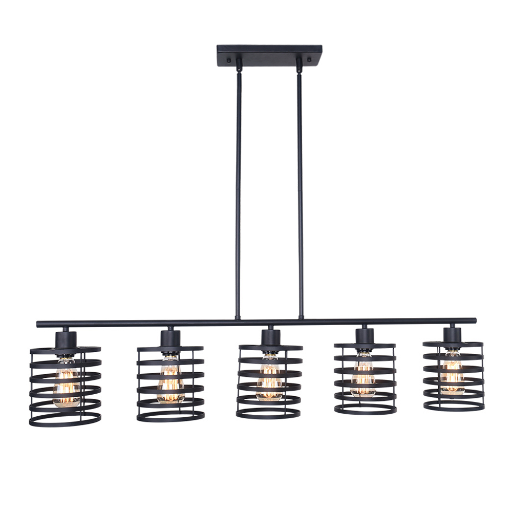 Modern Industrial Black Linear Island Chandelier Pendant Light in Open-caged Shade for Restaurant/ Living Room/ Bedroom
