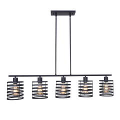 Modern Mid-century Black Linear Island Chandelier Pendant Light in Open-caged Shade for Restaurant/ Living Room/ Bedroom