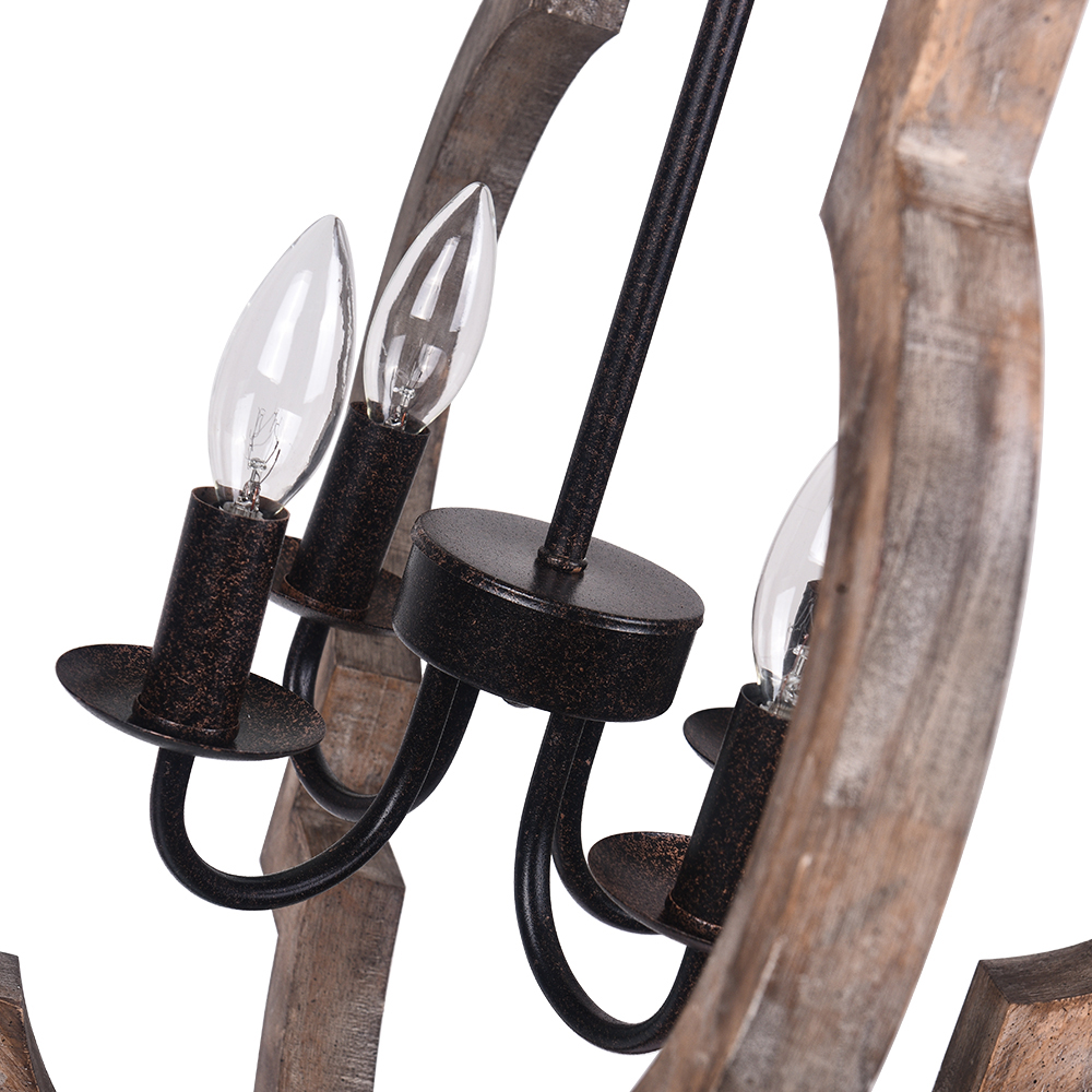 Rustic Vintage Wooden Lantern Pendant Lighting Dining Room Orb Frame Chandelier for Kitchen
