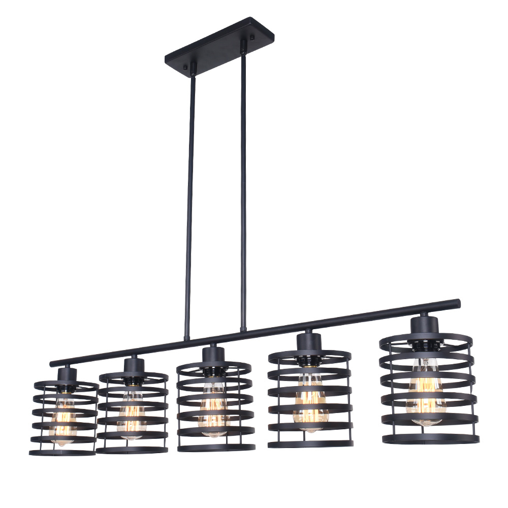 Modern Industrial Black Linear Island Chandelier Pendant Light in Open-caged Shade for Restaurant/ Living Room/ Bedroom
