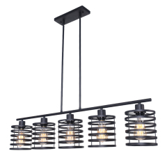 Modern Mid-century Black Linear Island Chandelier Pendant Light in Open-caged Shade for Restaurant/ Living Room/ Bedroom