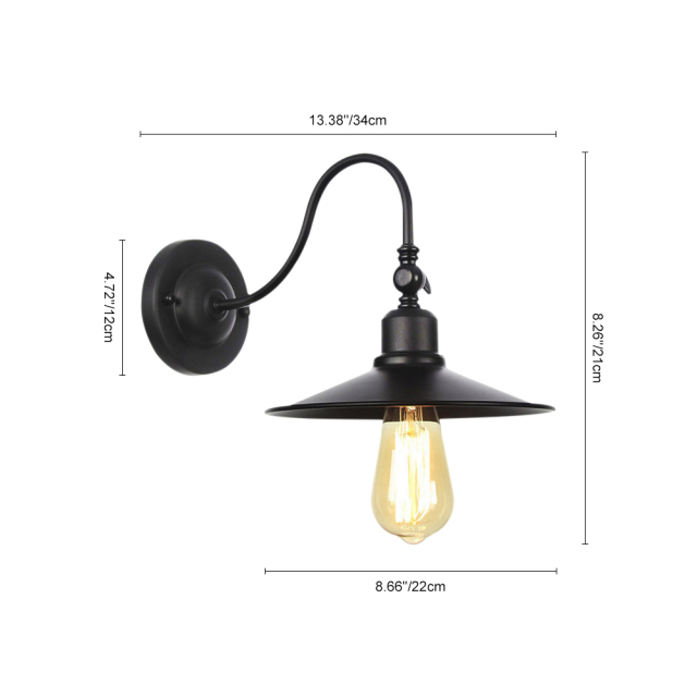 Modern Farmhouse Black Outdoor Indoor 1 Light Arm Wall Sconces Conical Wall Lights for Front Door/ Entryway/Living Room
