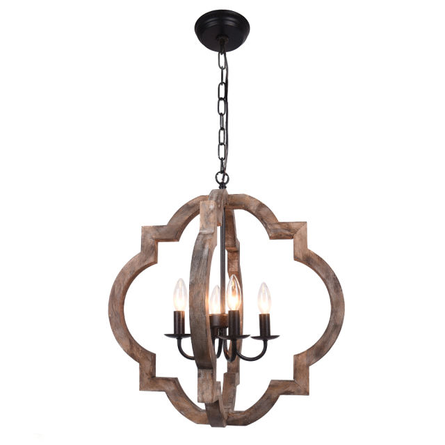 Rustic Vintage Wooden Lantern Pendant Lighting Orb Frame Chandelier for Modern Farmhouse
