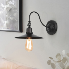 Modern Farmhouse Black Outdoor Indoor 1 Light Arm Wall Sconces Conical Wall Lights for Front Door/ Entryway/Living Room