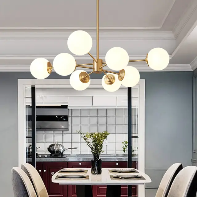 Mid-Century Modern 6/8 Lights Brass Sputnik Chandelier with Glass Spheres for Dining Room Living Room Bedroom