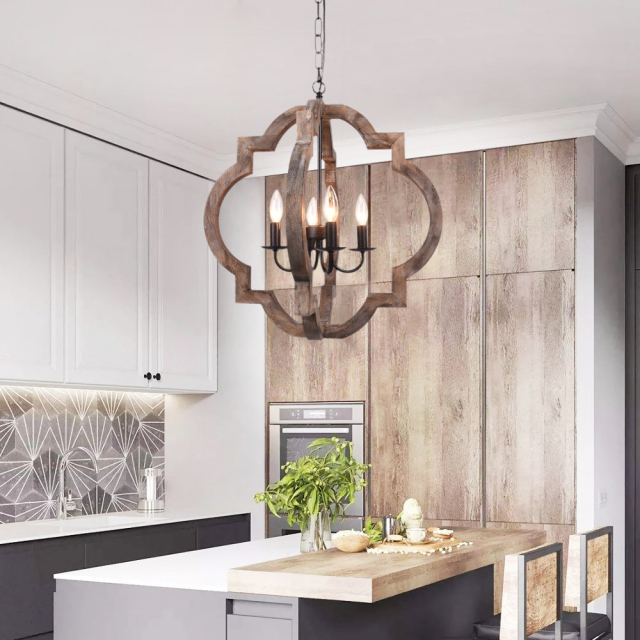 Rustic Vintage Wooden Lantern Pendant Lighting Orb Frame Chandelier for Modern Farmhouse