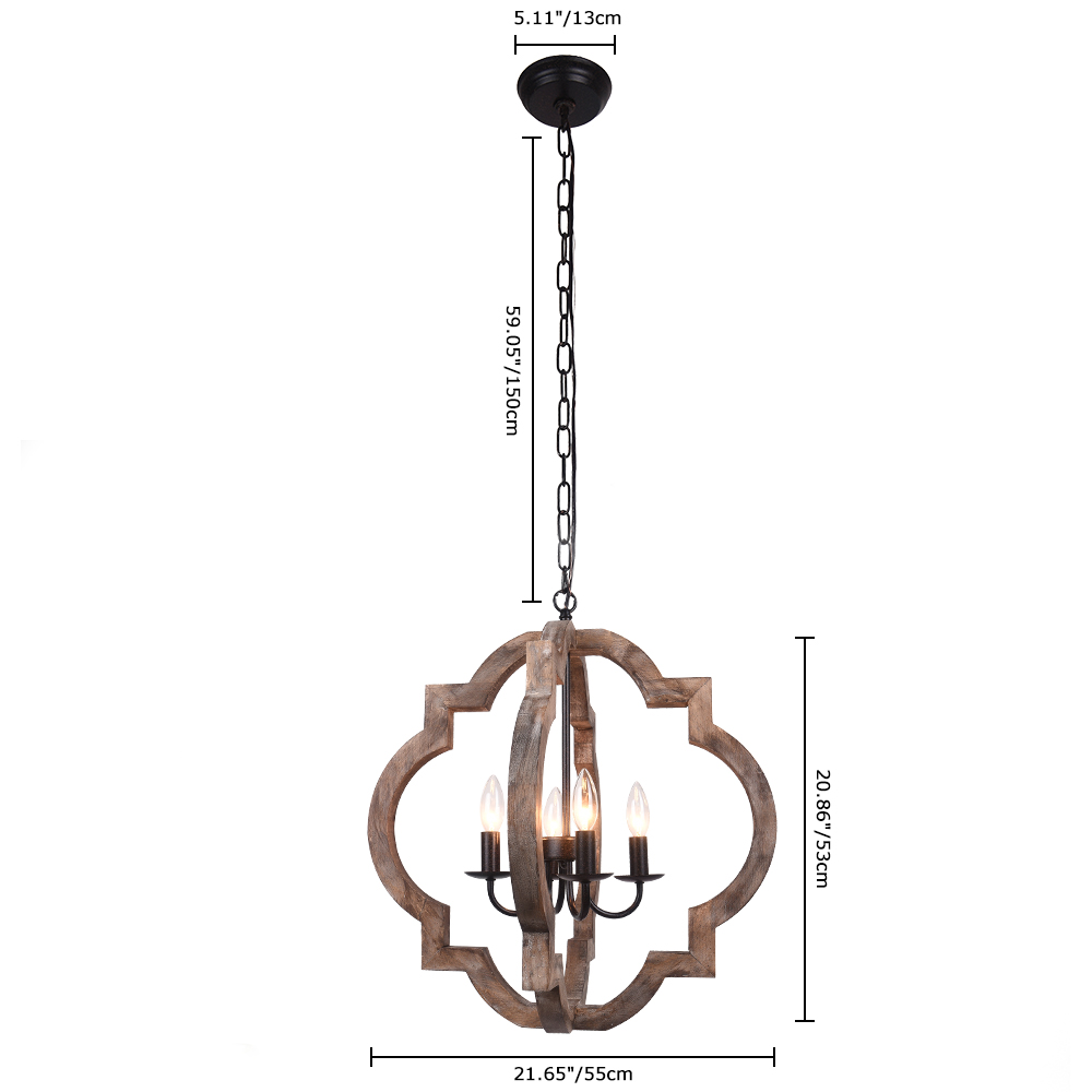 Rustic Vintage Wooden Lantern Pendant Lighting Dining Room Orb Frame Chandelier for Kitchen