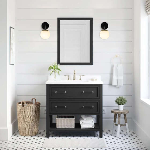 1Light Modern Brass/ Black Frosted Glass Globe Wall Sconces Wall