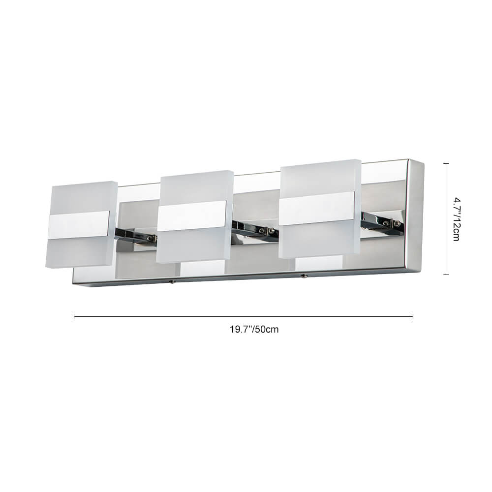 Dimmable Modern Square LED Bathroom Vanity Light Chrome Wall Sconce Walll Light in Cool White for Dressing Room/ Kitchen