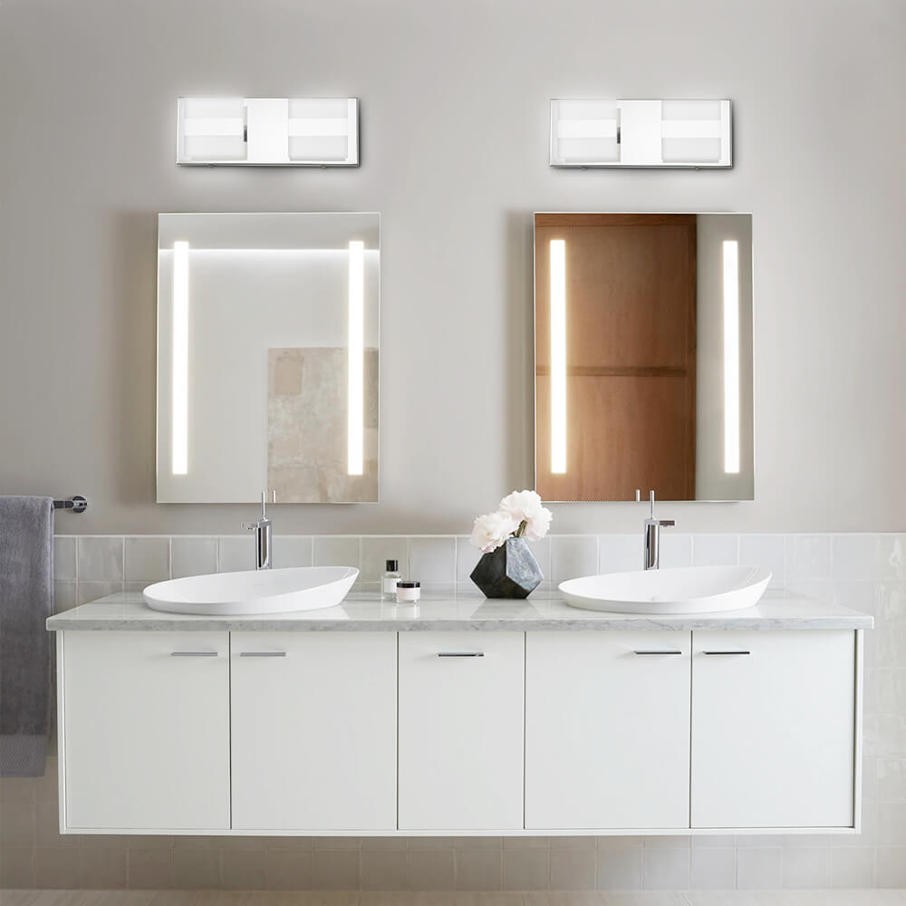 Dimmable Modern Square LED Bathroom Vanity Light Chrome Wall Sconce Walll Light in Cool White for Dressing Room/ Kitchen