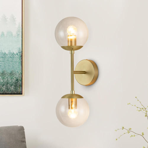 Modern Minimalist Black/ Brass Wall Sconces Opal/ Clear Glass Shade Wall Lights Bathroom Vanity Light for Bedroom/ Entryway/ Living Room