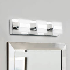 Dimmable Modern Square LED Bathroom Vanity Light Chrome Wall Sconce Walll Light in Cool White for Dressing Room/ Kitchen