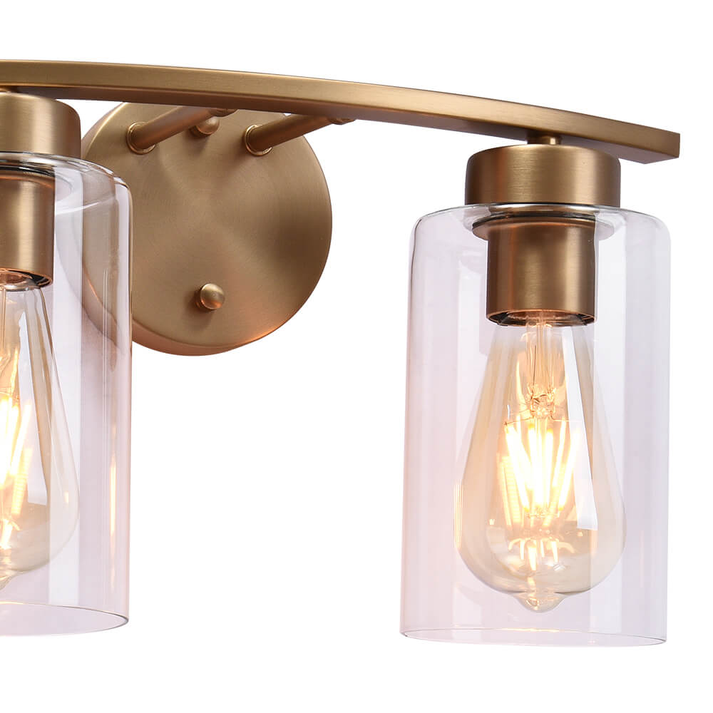 Modern Brass Cylinder Clear Glass Shade Wall Sconces Wall Lights Bathroom Vanity Light for Entryway/ Living Room/ Bedroom