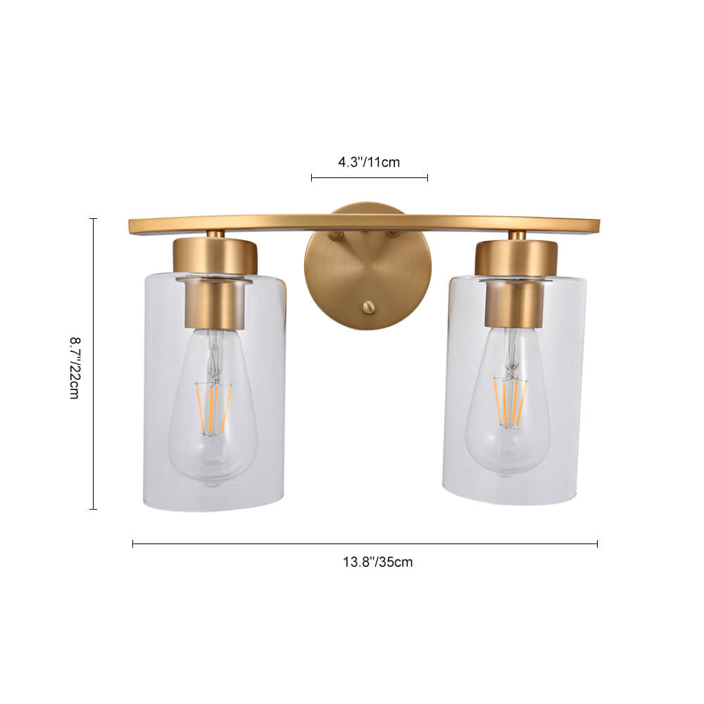 Modern Brass Cylinder Clear Glass Shade Wall Sconces Wall Lights Bathroom Vanity Light for Entryway/ Living Room/ Bedroom
