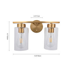 Modern Brass Cylinder Clear Glass Shade Wall Sconces Wall Lights Bathroom Vanity Light for Front Door/ Entryway/Living Room