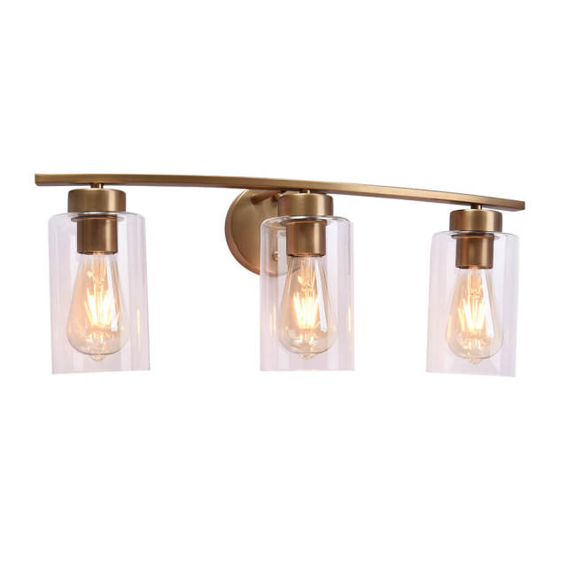 Modern Brass Cylinder Clear Glass Shade Wall Sconces Wall Lights Bathroom Vanity Light for Front Door/ Entryway/Living Room