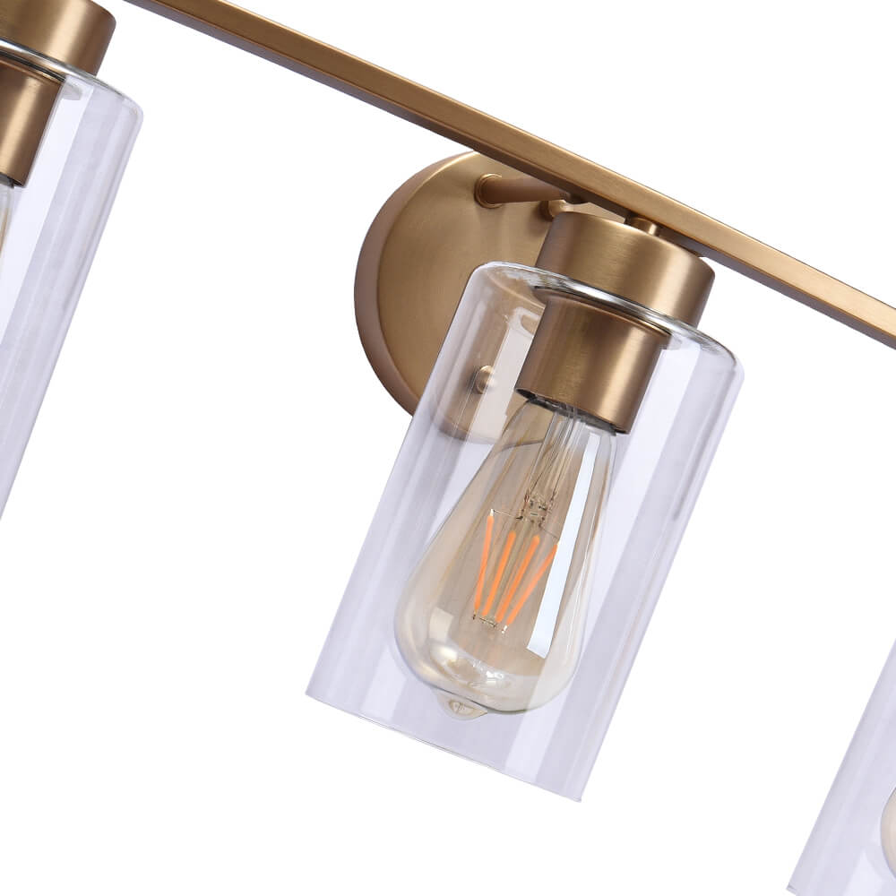 Modern Brass Cylinder Clear Glass Shade Wall Sconces Wall Lights Bathroom Vanity Light for Entryway/ Living Room/ Bedroom