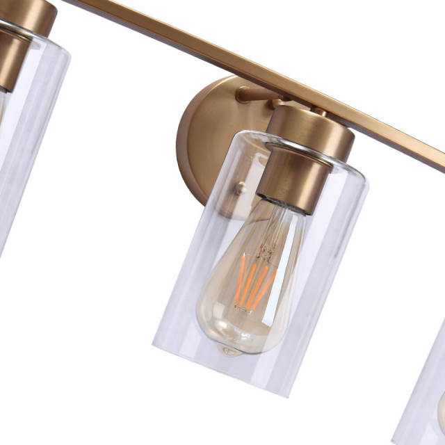 Modern Brass Cylinder Clear Glass Shade Wall Sconces Wall Lights Bathroom Vanity Light for Front Door/ Entryway/Living Room