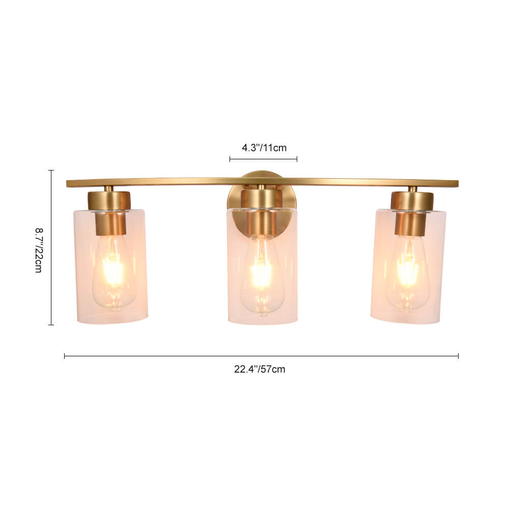Modern Brass Cylinder Clear Glass Shade Wall Sconces Wall Lights Bathroom Vanity Light for Entryway/ Living Room/ Bedroom