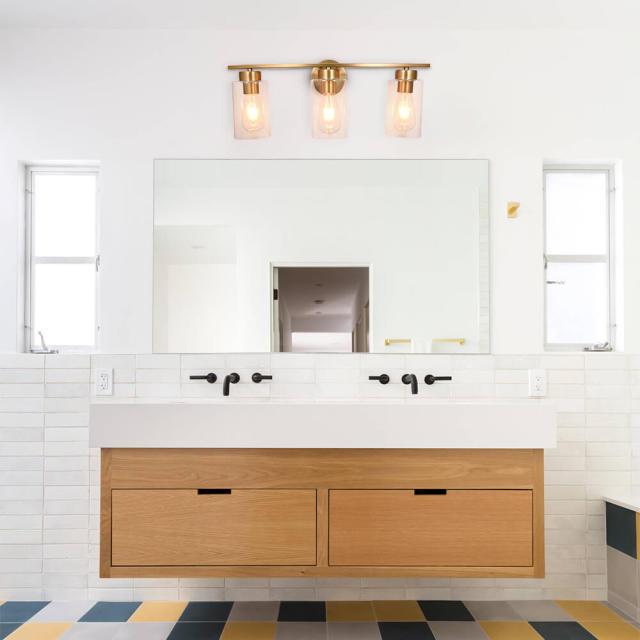 Modern Brass Cylinder Clear Glass Shade Wall Sconces Wall Lights Bathroom Vanity Light for Front Door/ Entryway/Living Room