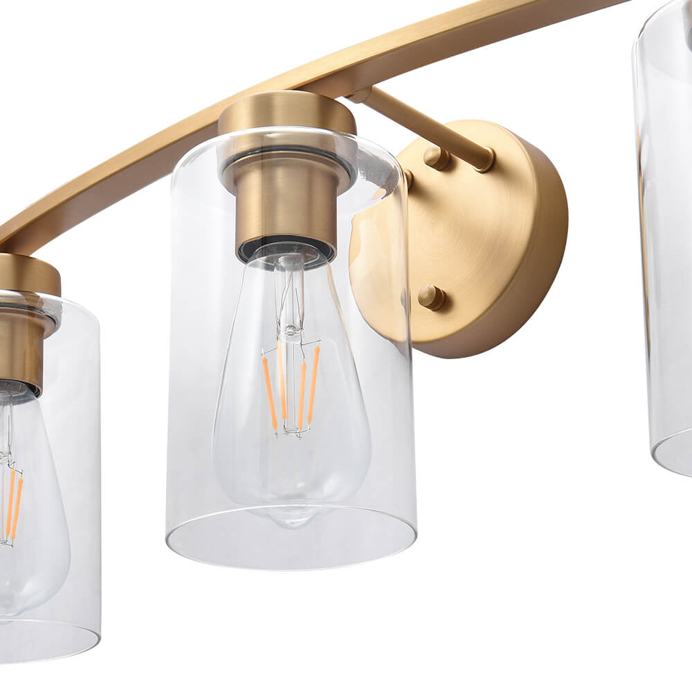 Modern Brass Cylinder Clear Glass Shade Wall Sconces Wall Lights Bathroom Vanity Light for Entryway/ Living Room/ Bedroom