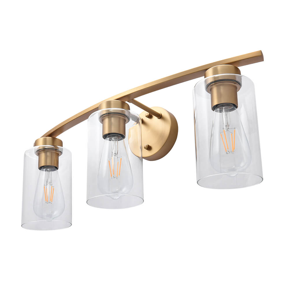 Modern Brass Cylinder Clear Glass Shade Wall Sconces Wall Lights Bathroom Vanity Light for Entryway/ Living Room/ Bedroom