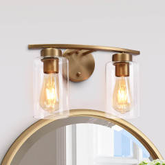 Modern Brass Cylinder Clear Glass Shade Wall Sconces Wall Lights Bathroom Vanity Light for Entryway/ Living Room/ Bedroom