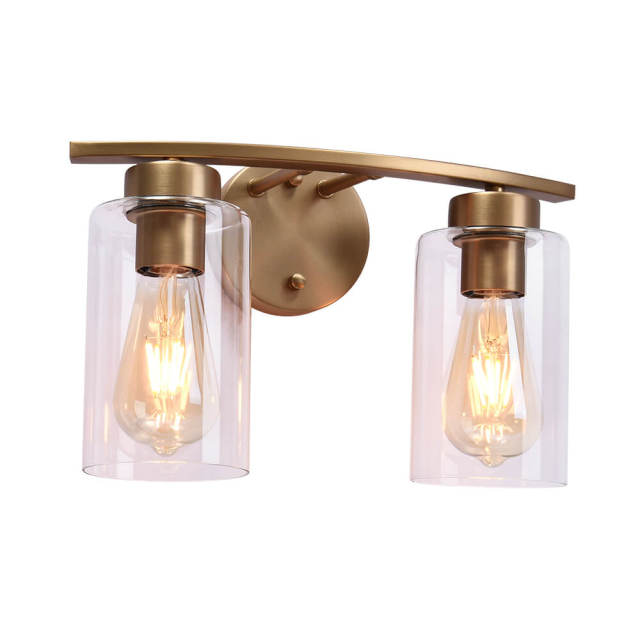 Modern Brass Cylinder Clear Glass Shade Wall Sconces Wall Lights Bathroom Vanity Light for Front Door/ Entryway/Living Room