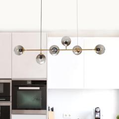 4/6-Light Vertical Linear Chandelier with Glass Spheres in Modern Style for Kitchen Dining Room