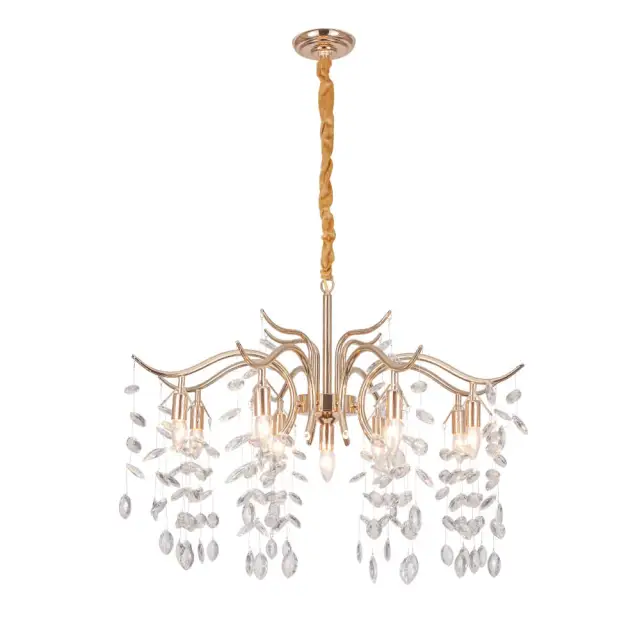 Glam Modern Luxury Brass Crystal Island Chandelier Pendant Light in Branching Crystals for Restaurant/ Living Room/ Bedroom