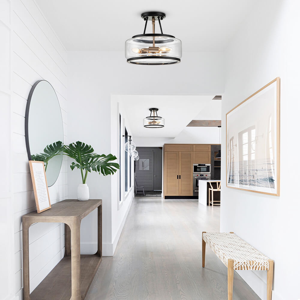 Modern Farmhouse Modern Semi Flush Mount in Open Clear Glass Shade Design for Kitchen Island /Dining Room /Hallway