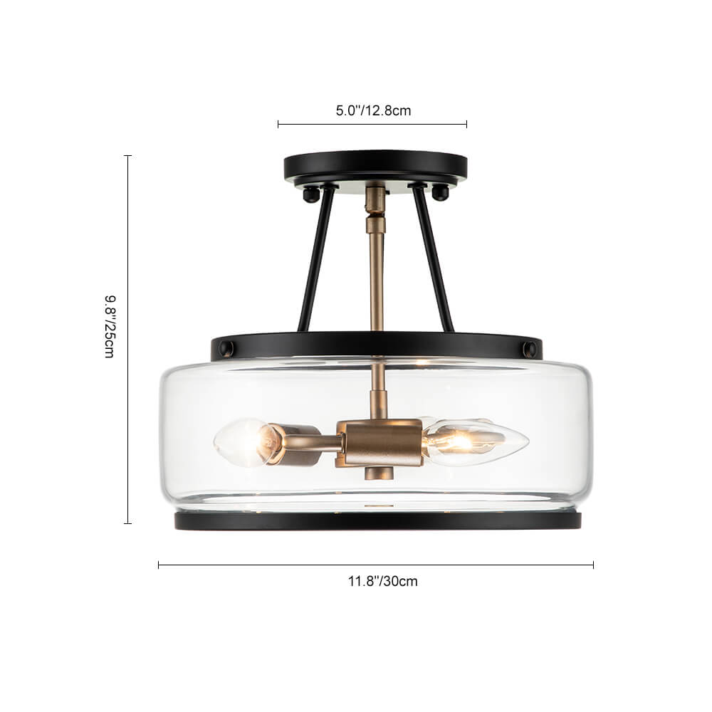 Modern Farmhouse Modern Semi Flush Mount in Open Clear Glass Shade Design for Kitchen Island /Dining Room /Hallway